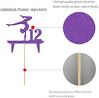 Purple Gymnastic 12 Cake Topper, Girl Rose Gold Glitter Gymnast 12th Birthday Party Decoration
