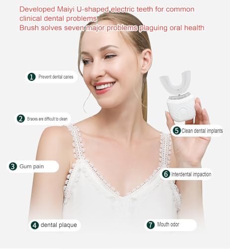 VIDECOR Electric Toothbrush, U Shaped Automatic Toothbrush for Adults 360° Whole Mouth Toothbrush Whitening Wireless Charging IPX7 Waterproof,D