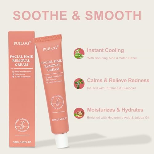 Facial Hair Removal for Women Face, Flawless Facial Depilatory Cream, At Home Defined Hair Remover Sensitive Skin Safe, 1.69 Fl Oz