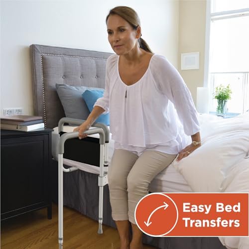 Healthcraft Smart-Rail Pivoting Bed Rail, Dual Position Bedside Grab Bar for Seniors, Adjustable Bed Rail for Elderly, Mobility Aid & Fall Prevention for Adults, Certified ASTM Safety Compliance