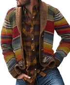 Mens Cable Knit Cardigan Outerwear Shawl Collar Knited Topcoat with Pockets Vintage Slim Fit Sweater