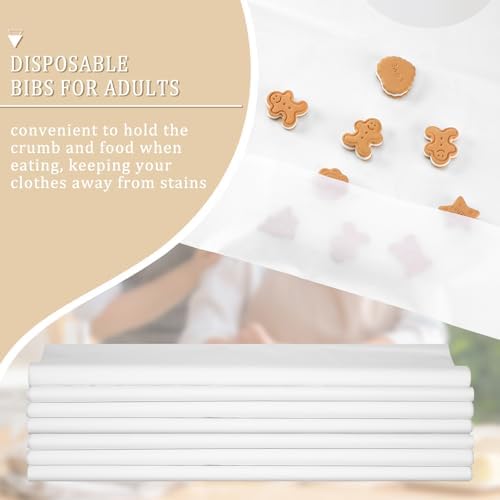 Hicarer 100 Pcs Disposable Adult Bibs with Crumb Catcher for Elderly Eating Plastic Bibs Single Use Dining Clothing Protectors