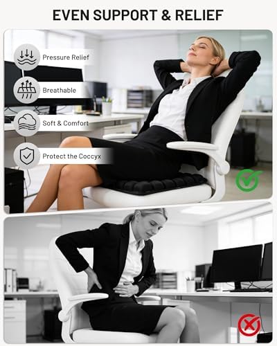 Inflatable Seat Cushion for Office, Travel, Car & Wheelchair - Inflating Air Cushion Seat, Portable Comfort Seat Cushions for Airplane, Stadium, Chair - Ergonomic Support for Long Sitting (Black)