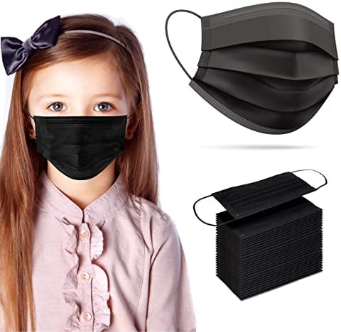 [Pack Of 100] kids Disposable Face Masks Boys and Girls 3-Ply Masks | Facial Cover with Elastic Earloops For Childcare, School (Black)