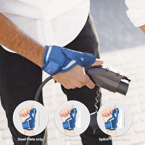 CURECARE New Upgraded 2 in 1 Thumb Brace, Removable Thumb Spica Splint Left Right Hand with 3 Level Stability, Reversible Thumb Support for CMC, De Quervain’s Tendonitis, Trigger Thumb (S/M, Navy)