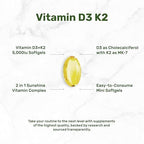 DEAL SUPPLEMENT Vitamin D3 5,000 IU + K2 MK7 Softgels, 250 Count | 2-in-1 Complex | Easy to Swallow
