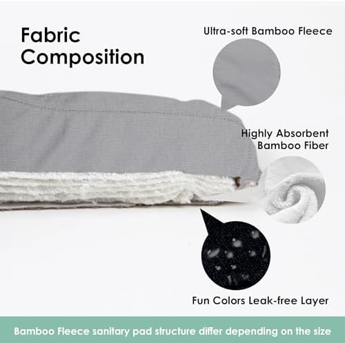 wegreeco 6 Pcs Reusable Menstrual Pads, Ultra Absorbent Cloth Pads for Heavy Flow, Sanitary for Teens, Women, Nonslip, Grey Inner, Black Outer, X-Large