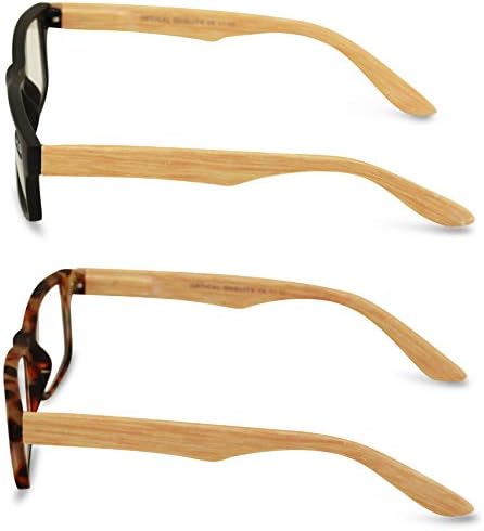 2 Pairs of Wood Grain Printed Temple Arm Reading Glasses - Spring hinge men women readers