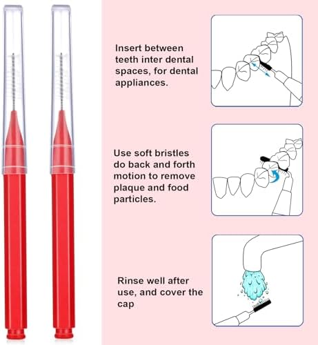 Patelai 100 Pieces Braces Dental Brush for Cleaner Interdental Toothpick Dental Tooth Flossing Head Oral Hygiene Flosser Toothpick Cleaners Tooth Tool(Red,Suitable Size)