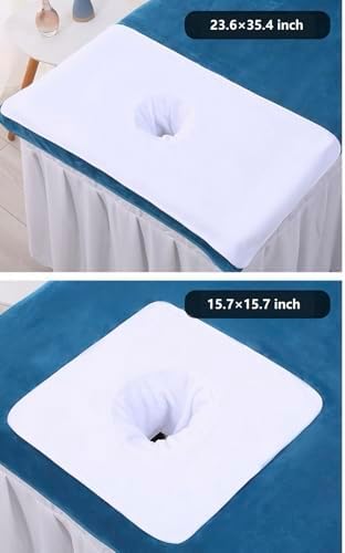 Massage Table Cover Towel with Face Cradle Hole, Premium Fitted Sheet with Locked Edges (White Square)
