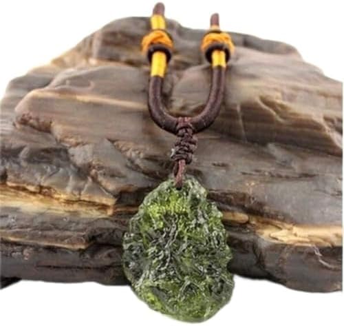 Raw Moldavite Crystal Necklace,Rough Meteorite Stone Moldavite Necklace,Green Tektite,Irregular Shape