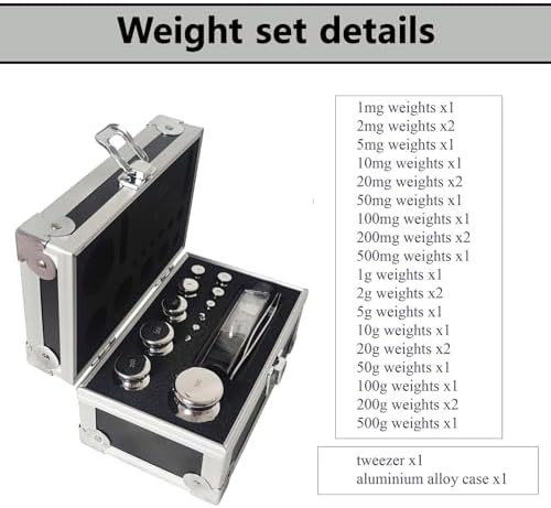 F1 Calibration Weight Kit, High Precision 1mg-500g Weights, 25 Pcs 304 Stainless Steel Weights with Aluminium Alloy Box for Lab Education