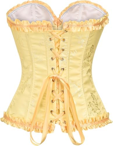 Women's Lace Up Corset Boned Floral Overbust Lingerie Bustier Bodyshaper Top S-6XL