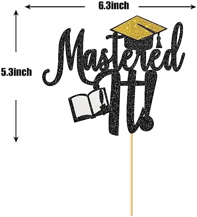 Black Glitter Mastered It Cake Topper - Master's Graduation Cake Topper - Congrats Grad/Class of 2026 Happy Graduation Party Decorations