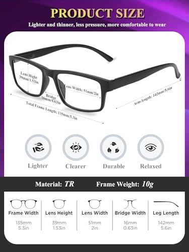 2 Pack Reading Glasses,Upgraded TR Blue Light Blocking Reading Glasses,Filter UV Ray/Glare Computer Readers, Stylish Lightweight Spring Hinges Eyeglasses for Women Men(Black/Transparent,1.0)