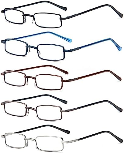 REAVEE 5 Pack Portable Slim Reading Glasses for Men Women, Computer Blue Light Blocking with Small Pocket Compact Pen Case