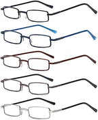 REAVEE 5 Pack Portable Slim Reading Glasses for Men Women, Computer Blue Light Blocking with Small Pocket Compact Pen Case