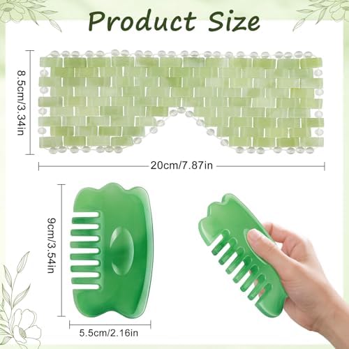 Jade Eye Mask - Resin Scalp Comb 4 Pcs Set, Jade Facial Cooling Mask and Gua Sha Massager Tool for Home Spa/Travel/Skincare Relieve Puffiness, Stress Relief, Anti-Aging Beauty Supplies