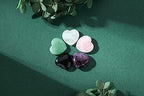 YATOJUZI 5PCS Natural Heart Healing Crystals Rose Quartz Amethyst Heart Love Stones Set Bulk Polished Pocket Palm Thumb Gemstones Chakra Reiki Balancing