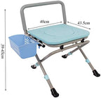 Folding Potty/Shower Chair Portable Toilet Elderly Bedside Commode Seat with Non-Slip Leg Pad Height Adjustable Wash Basket Bathroom Support