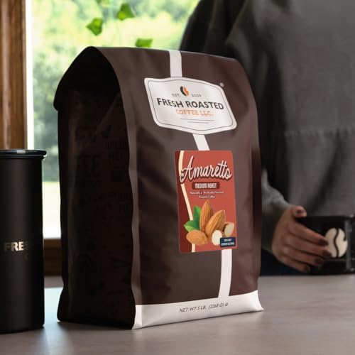 Fresh Roasted Coffee, Amaretto Flavored Drip Ground Coffee, Medium Roast, Kosher, 5 lb (80 oz)