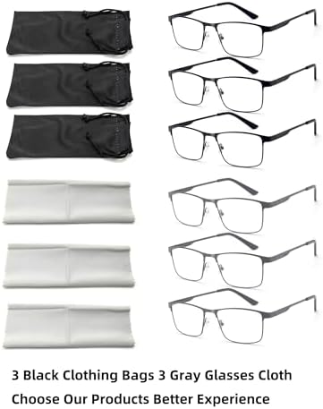 6-Pack Metal Reading Glasses for Men Clear Lens Blue Light Blocking Spring Hinge Readers