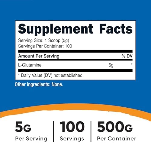 Nutricost L-Glutamine Powder (500 Grams) Unflavored - Gluten Free & Non-GMO, 100 Servings