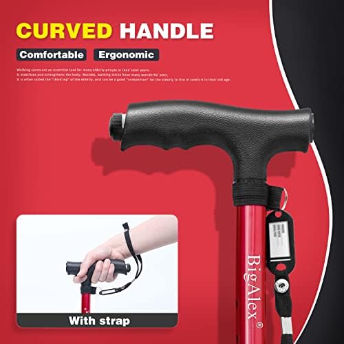 BigAlex Folding Walking Cane with LED Light,Pivoting Quad Base,Adjustable Walking Stick with Carrying Bag for Man/Woman (Alloy Base)