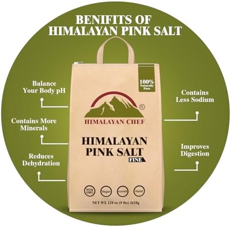 Himalayan Chef Pink Himalayan Salt Extra Fine Grain, 8 lbs Bag - Pure, Natural, Kosher, Non-GMO, Mineral-Rich, for Cooking, Seasoning, Baking, Table Use