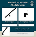 Modern Aluminum Handrail Grab Bar Kit, Adjustable Steel Brackets Included, Returns to Wall, Powder Coated Finish (Black, 17 Foot Handrail Set)