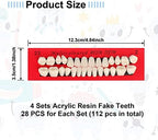 4 Sets Acrylic Resin Fake Teeth Complete Acrylic Resin Teeth Denture Dental Teeth Dentures Upper and Lower Synthetic Resin Teeth for Replacement DIY Halloween, 112 PCS, 23 A2