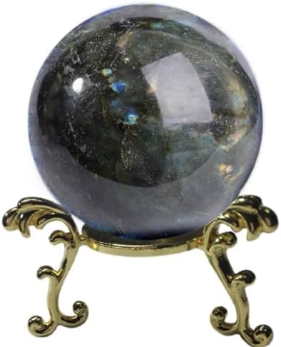 Natural Labradorite Sphere Reiki Healing Rock Quartz Crystal Ball Decoration Ornament Specimen + Stand Gift for Friends Family,Diameter8cm/3.1"