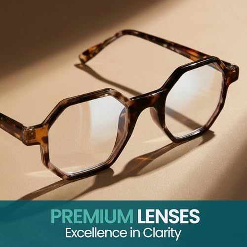 2SeeLife Oversized Hexagon TR-90 Reading Glasses for Men & Women – Medium–Wide Fit, Durable, Spring Hinges, Premium Readers, Brown Tortoise, +1.00