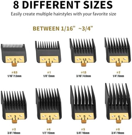 8 Pack Metal Clipper Guards Set for BaBylissPRO Barberology FX825, FX870, FX880, and FX673 Hair Clippers, Clipper Combs Replacement Guards-Cutting Lengths 1/16"-3/4"