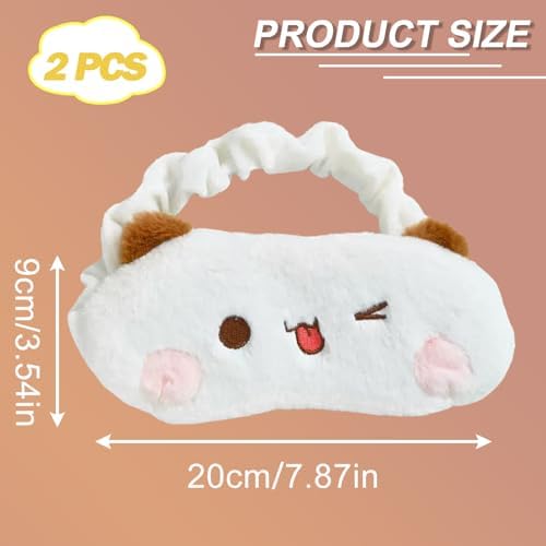 2Pack Cute Bear Sleeping Mask Soft Plush Eye Cover Eyeshade for Women Gift