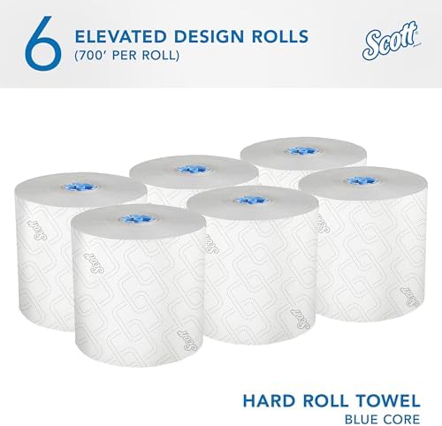 Scott Professional Pro High-Capacity Hard Roll Paper Towels, Bulk (53925), Hardwound, Elevated Design, Absorbency Pockets, for ScottBrand Blue Core Dispensers (6 Rolls at 700' Each, 4,200'/Case)