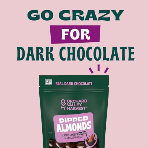 Orchard Valley Harvest Dark chocolate Dipped Whole California Almonds, 5 oz (Pack of 1), Gluten Free, Non-GMO Project Verified, Stand Up Bag, No Artificial Colors or Flavors, On-The-Go Snack For The Whole Family