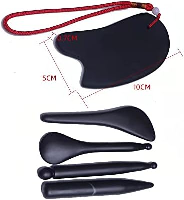 Gua Sha Massage Tool Set, Black Bian Stones Guasha Tools for Scraping Facial and Body Skin Massage Relief Stress Tool, M35