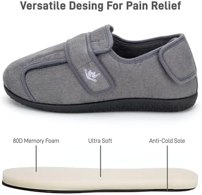 Women's 80-D Memory Foam Adjustable Wide Diabetic Slippers for Swollen Feet, Edema, Arthritis, Elderly Indoor/Outdoor