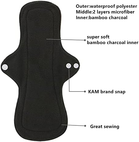 Reusable Menstrual Pads - Bamboo Charcoal Menstrual Heavy Incontinence Pads |Sanitary Pads - Pack of 5, 1 Cloth Mini Wet Bag