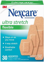Nexcare Comfort Flexible Fabric Adhesive Bandages, Assorted Sizes, Latex-Free, 30 Count (Pack of 4)