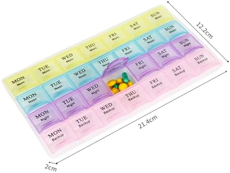 1 Piece Pill Medicine Organizer 28 Compartment Multicolor 7 Day Travel Medicine Case Morning Noon Night Backup A Day Daily Pill Box to Hold Vitamins, Medication
