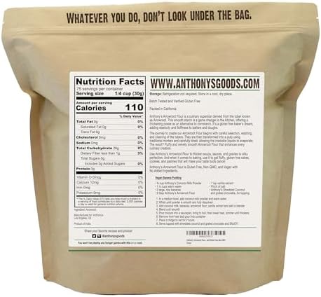Anthony's Premium Arrowroot Flour, 5 lb, Fine Powder, Gluten Free, Non GMO, Cornstarch Alternative