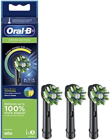 Oral-B Cross Action Electric Toothbrush Replacement Brush Heads, Black, 3 Count (Pack of 1)