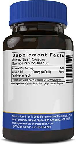Rejuvenation Therapeutics Vitamin D3 4000IU - Supports Bone Health (60 Vegan Capsules)