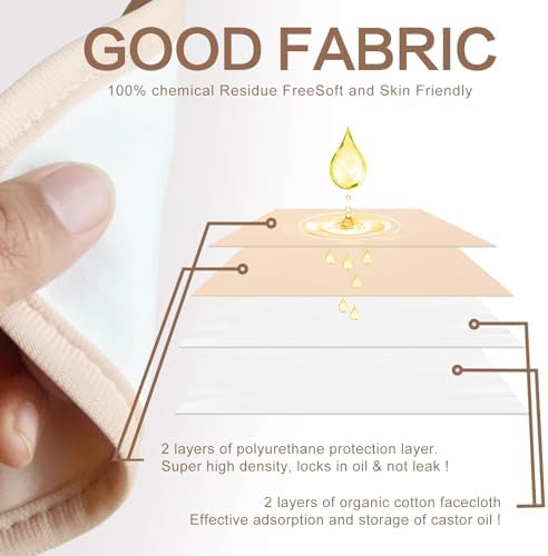 9 Pcs Castor Oil Pack Wrap Organic Cotton for Liver Detox, Stomach, Belly, Neck, Breast, Knee, Foot & Entire Body, Reusable Pads Kit for Hot/Cold Compress with Adjustable Elastic Strap