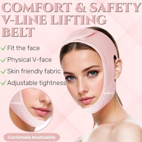 ROWMATE V Line Lifting Mask Chin strap for sleeping, V Line Lifting Mask for Women,Jaw Exerciser，Medium,LightPink