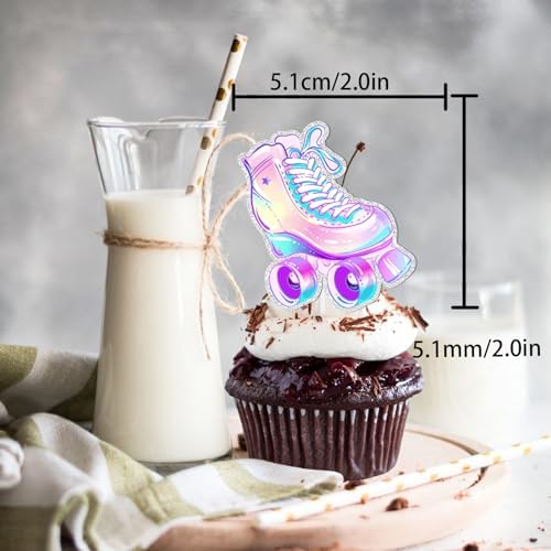 18pcs Glitter Roller Skates Dessert Cupcake Topper Children Boy Girl Happy Birthday Party Decorations 80s 90s Retro Hip Hop Roller Skating Theme Decor Supplies
