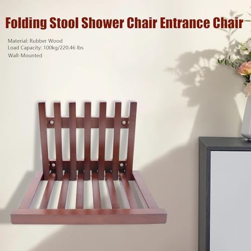Shower Seat Bench Wall-Mounted Stool Chair with Folding Design, Bath Stool for Inside Shower, Entryway Solid Wood Shoe Changing Seat for Adults