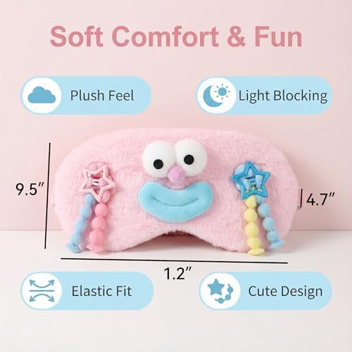 Soft Sleep Mask Plush Light-Reducing Eye Cover, Cute Funny Character Design, Comfortable Elastic Band for Naps, Travel, Home Rest, Pink 1 Piece